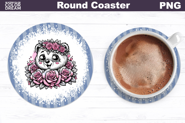 Bear Floral Round Coaster | Cute Animal Flowers Coaster