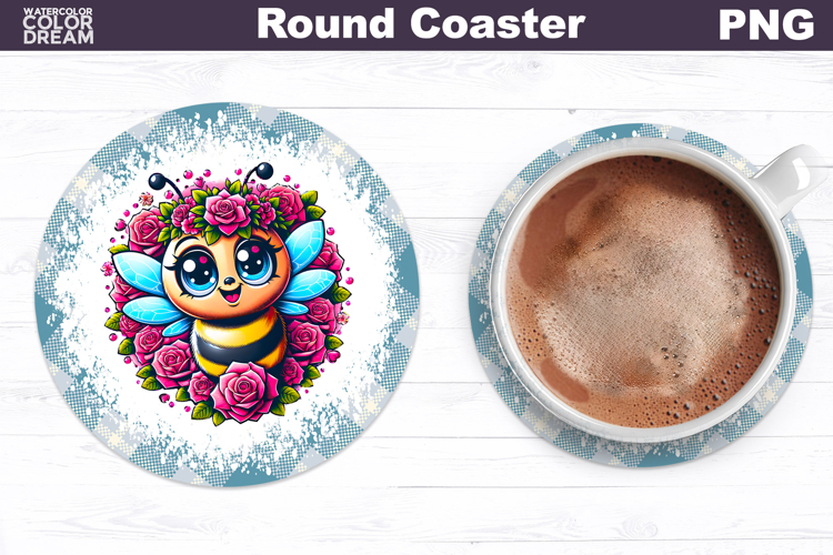 Bee Floral Round Coaster | Cute Animal Flowers Coaster