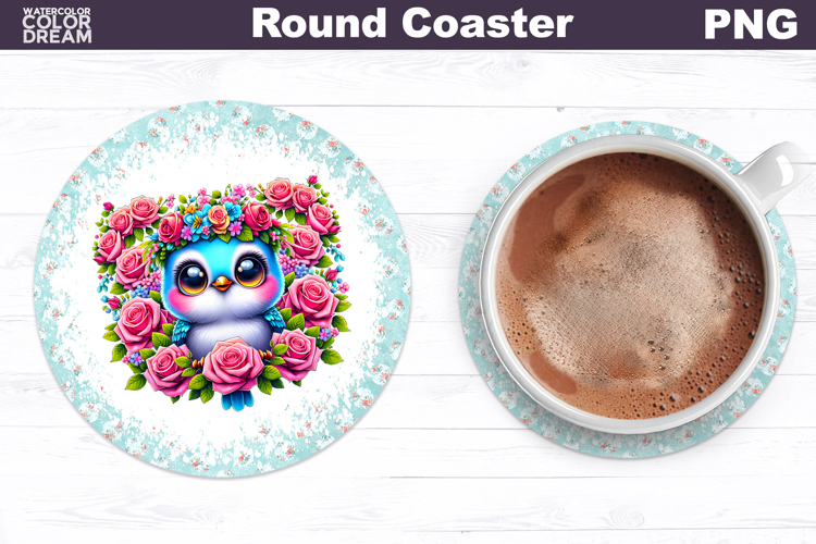 Bird Floral Round Coaster | Cute Animal Flowers Coaster