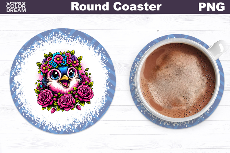 Bird Floral Round Coaster | Cute Animal Flowers Coaster
