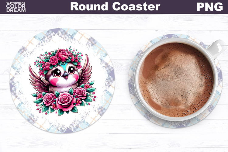 Bird Floral Round Coaster | Cute Animal Flowers Coaster