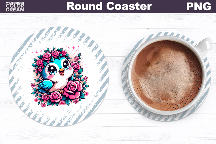 Bird Floral Round Coaster | Cute Animal Flowers Coaster