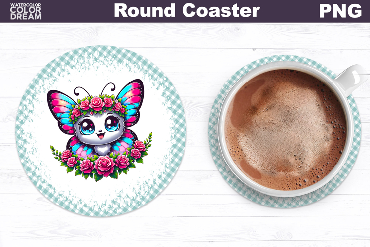 Butterfly Floral Round Coaster | Cute Animal Flowers Coaster