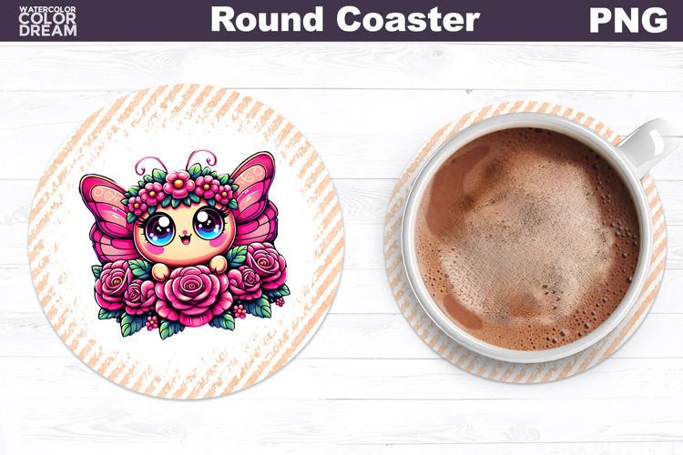 Butterfly Floral Round Coaster | Cute Animal Flowers Coaster