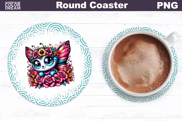 Butterfly Floral Round Coaster | Cute Animal Flowers Coaster