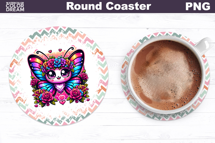 Butterfly Floral Round Coaster | Cute Animal Flowers Coaster