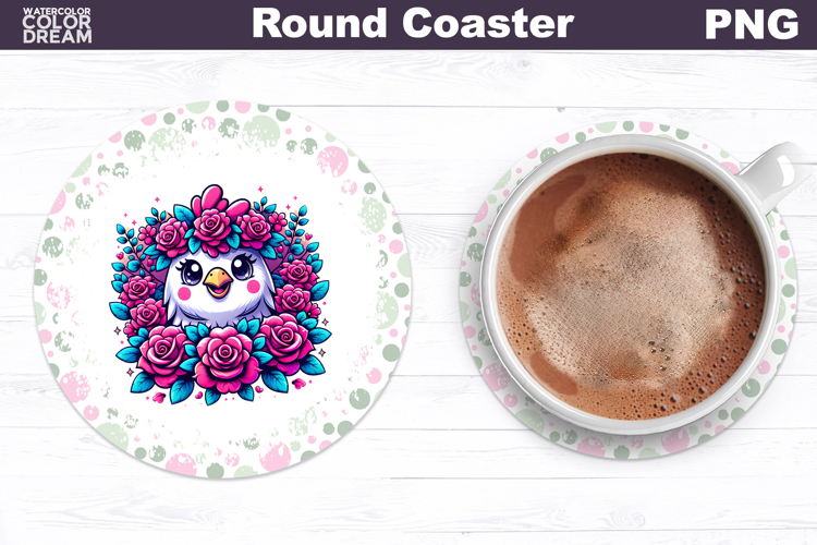 Chicken Floral Round Coaster | Cute Animal Flowers Coaster