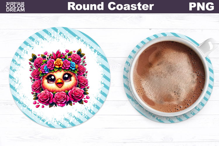 Chicken Floral Round Coaster | Cute Animal Flowers Coaster