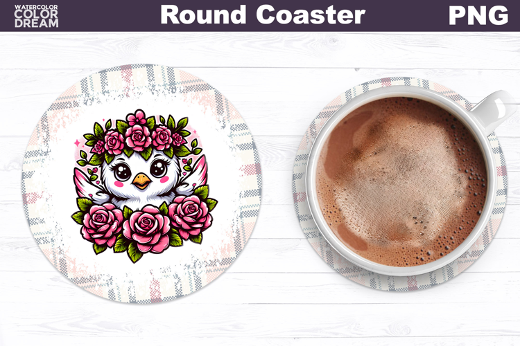 Chicken Floral Round Coaster | Cute Animal Flowers Coaster