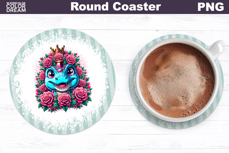 Dinosaur Floral Round Coaster | Cute Animal Flowers Coas