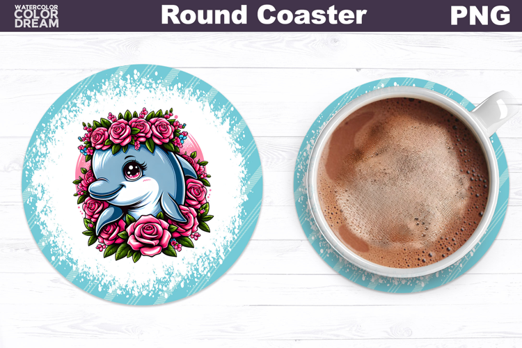 Dolphin Floral Round Coaster | Cute Animal Flowers Coaster