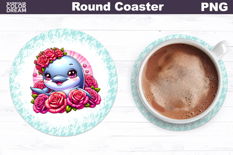 Dolphin Floral Round Coaster | Cute Animal Flowers Coaster