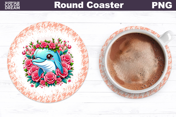 Dolphin Floral Round Coaster | Cute Animal Flowers Coaster