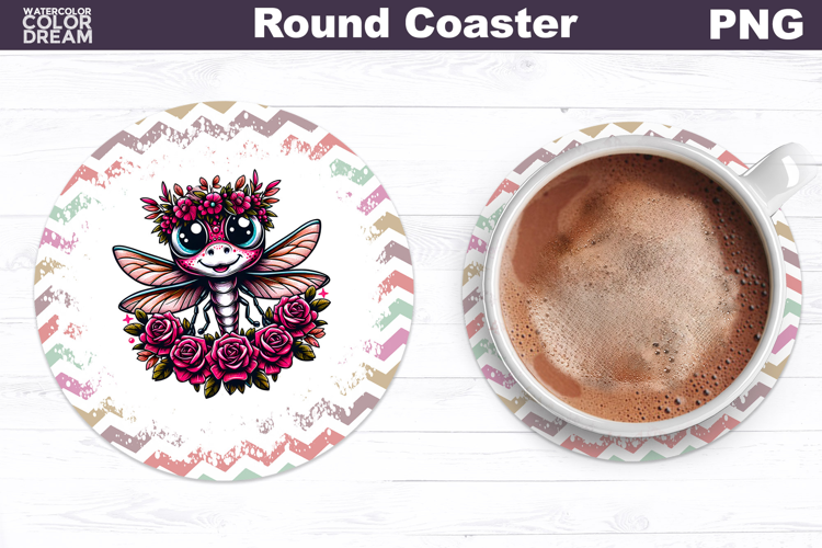 Dragonfly Floral Round Coaster | Cute Animal Flowers Coaster