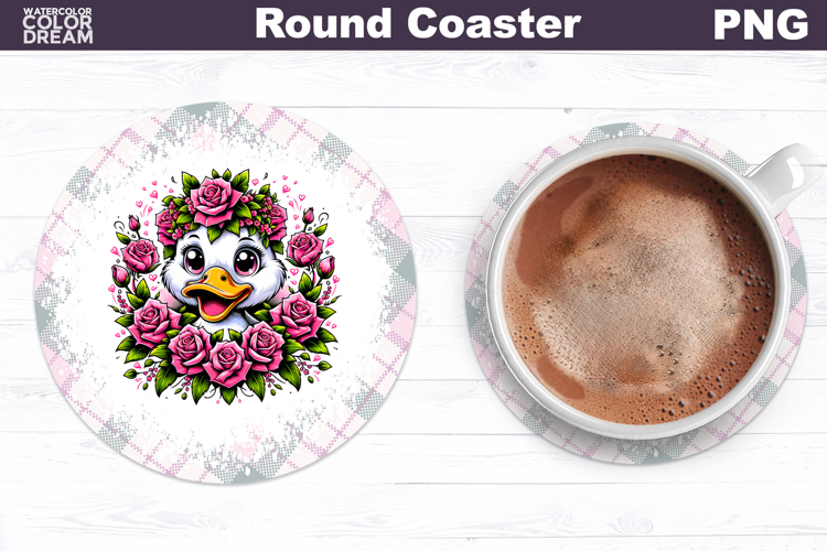 Duck Floral Round Coaster | Cute Animal Flowers Coaster