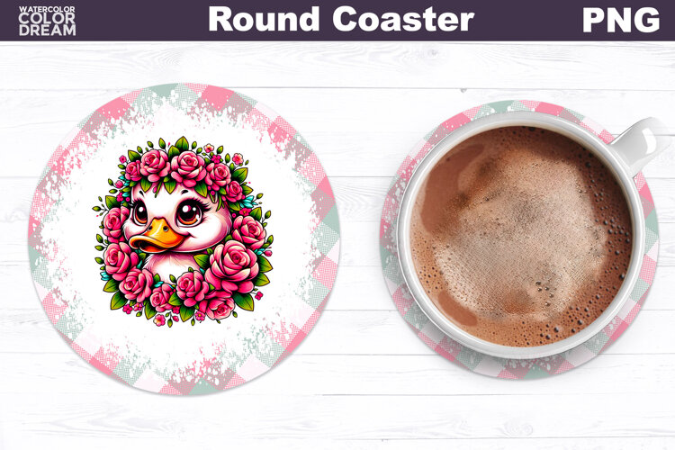Duck Floral Round Coaster | Cute Animal Flowers Coaster example image 1
