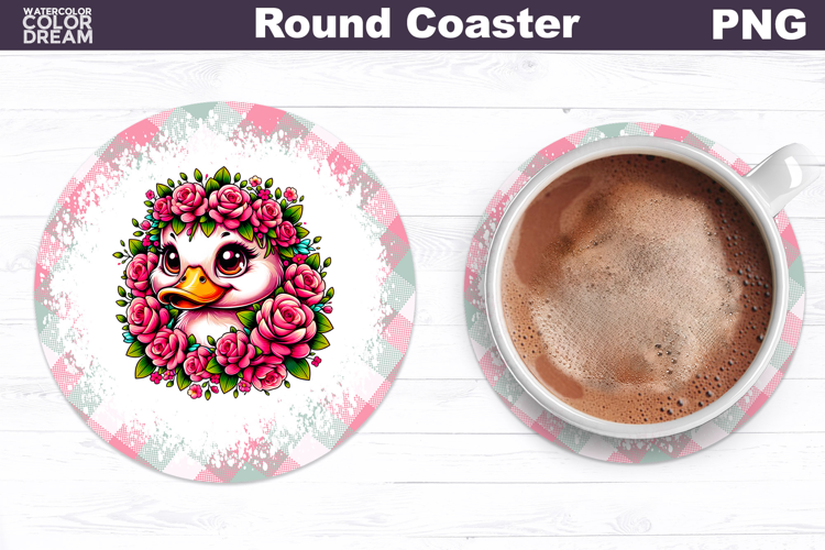 Duck Floral Round Coaster | Cute Animal Flowers Coaster