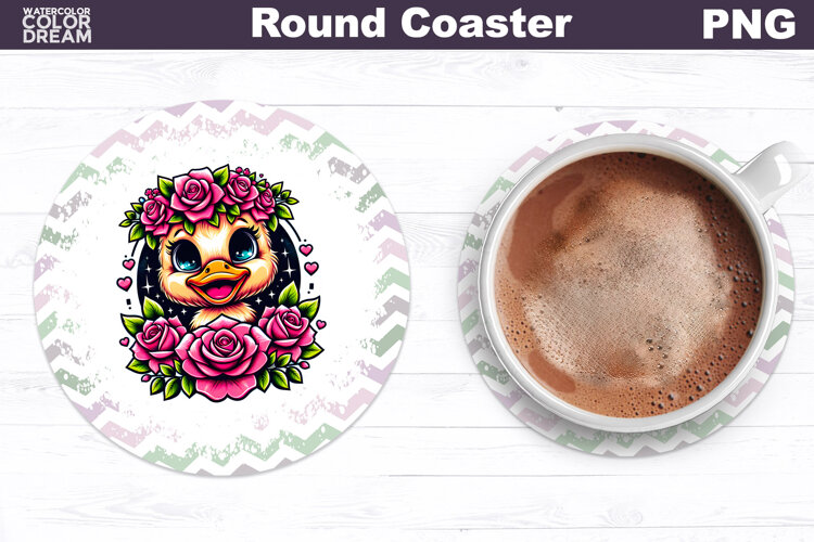 Duck Floral Round Coaster | Cute Animal Flowers Coaster example image 1
