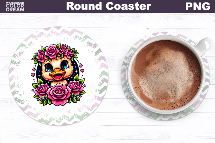 Duck Floral Round Coaster | Cute Animal Flowers Coaster