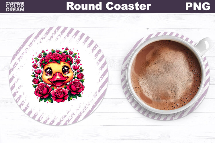 Duck Floral Round Coaster | Cute Animal Flowers Coaster example image 1