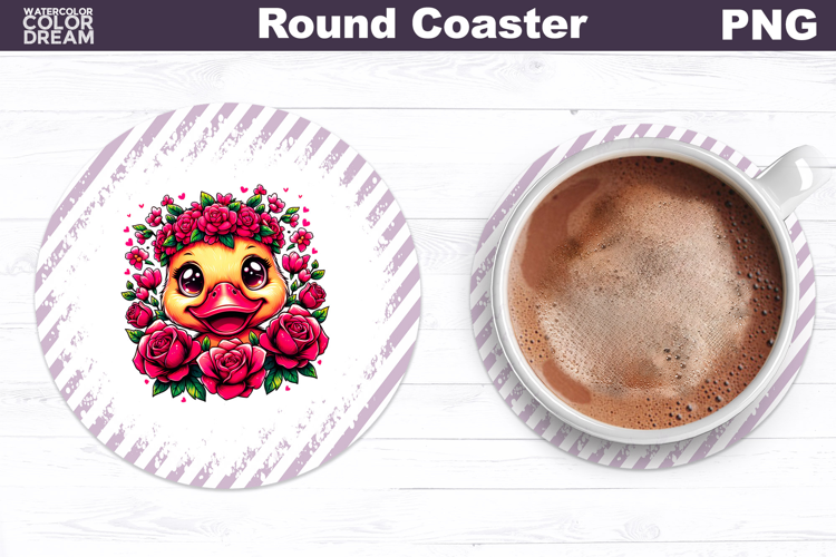 Duck Floral Round Coaster | Cute Animal Flowers Coaster