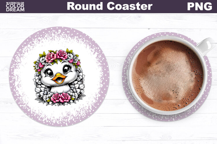 Duck Floral Round Coaster | Cute Animal Flowers Coaster example image 1