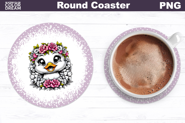 Duck Floral Round Coaster | Cute Animal Flowers Coaster