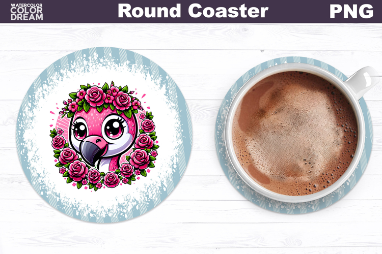Flamingo Floral Round Coaster | Cute Animal Flowers Coaster