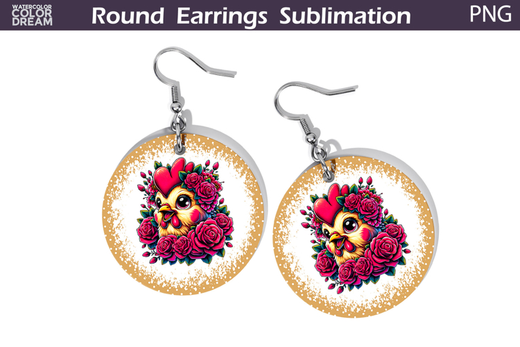 Chicken Floral Round Earrings | Animal Flowers Round Earring