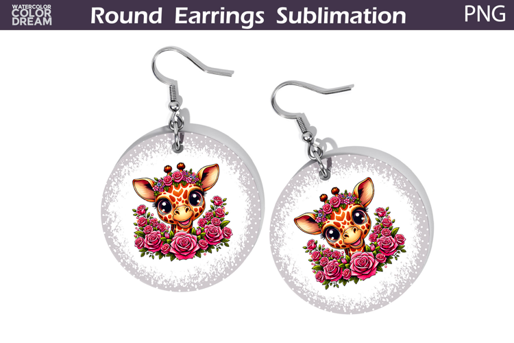 Giraffe Floral Round Earrings | Animal Flowers Earrings