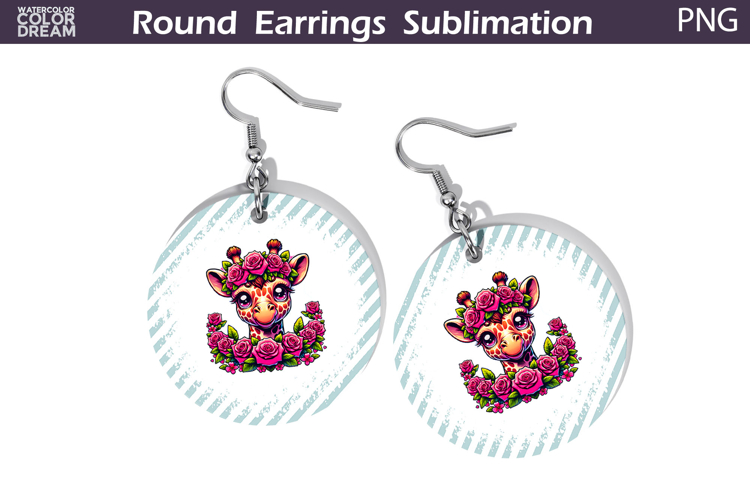 Giraffe Floral Round Earrings | Animal Flowers Earrings