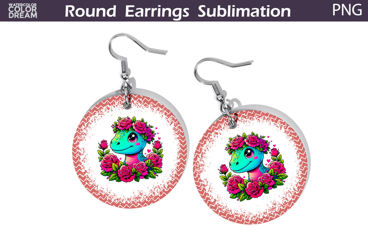 Dinosaur Floral Round Earrings | Animal Flowers Round Earrin
