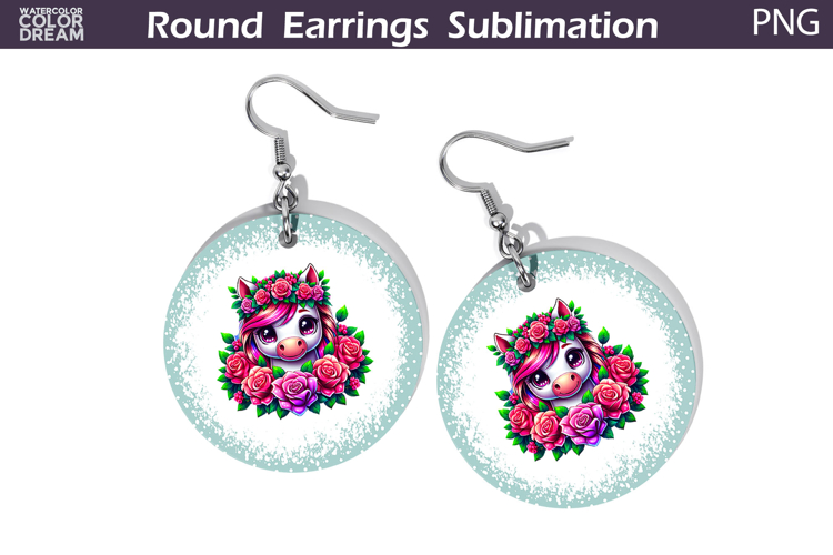Horse Floral Round Earrings | Animal Flowers Earrings