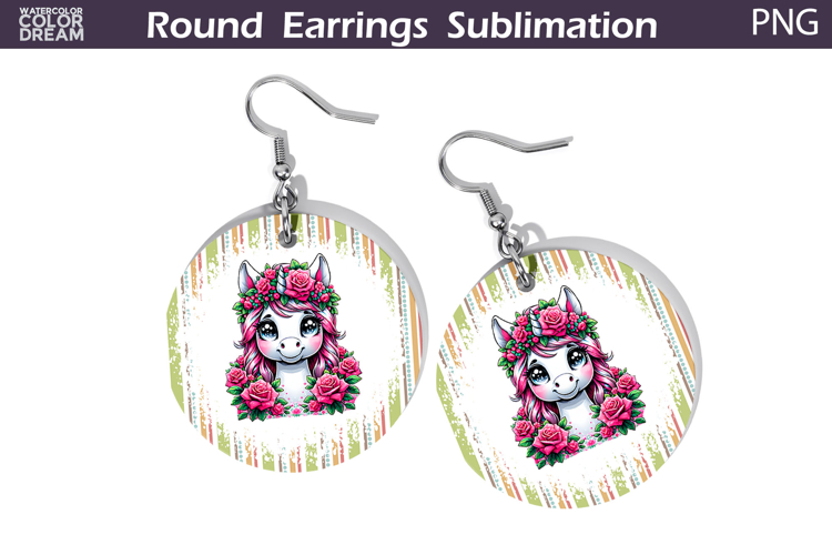 Horse Floral Round Earrings | Animal Flowers Earrings