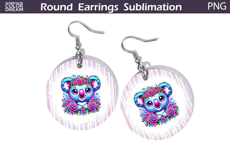 Koala Floral Round Earrings | Animal Flowers Earrings