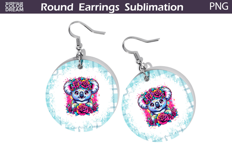 Koala Floral Round Earrings | Animal Flowers Earrings
