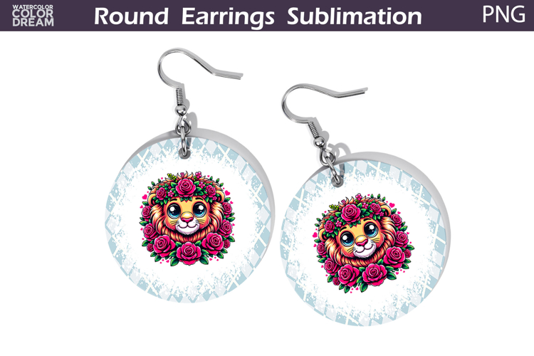 Lion Floral Round Earrings | Animal Flowers Earrings