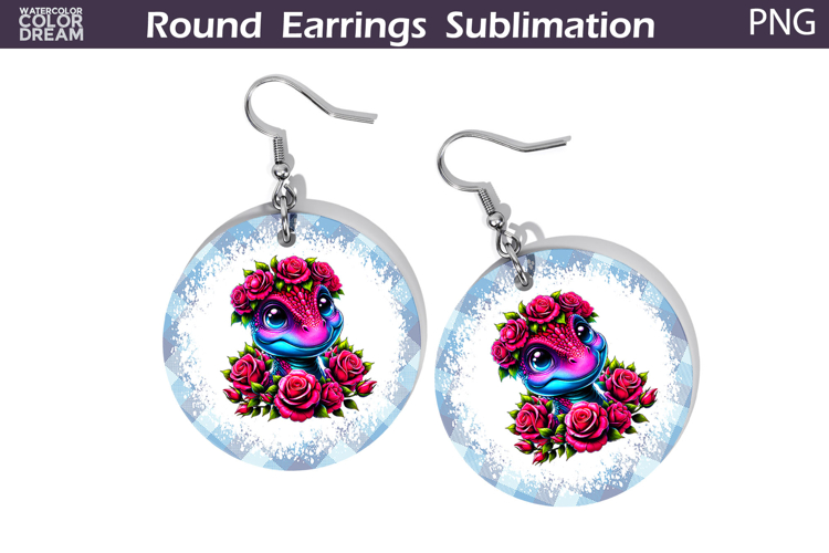 Dinosaur Floral Round Earrings | Animal Flowers Round Earrin