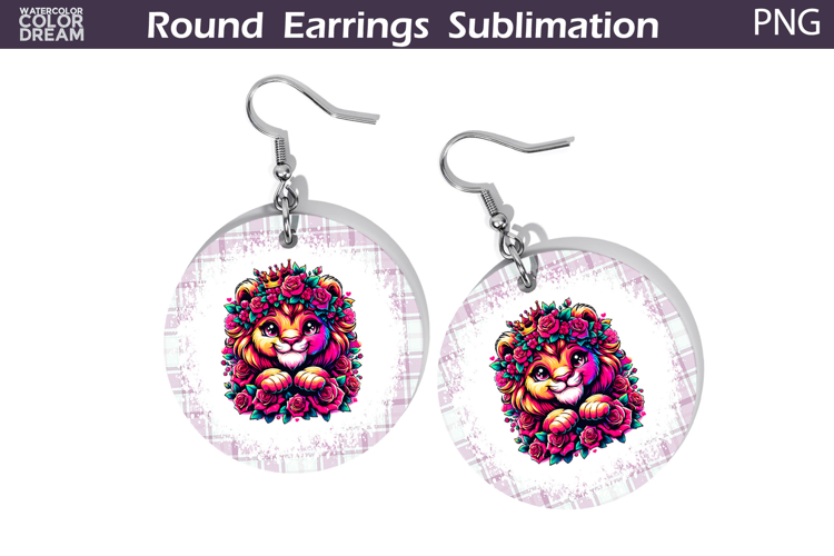 Lion Floral Round Earrings | Animal Flowers Earrings