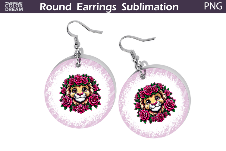Lion Floral Round Earrings | Animal Flowers Earrings