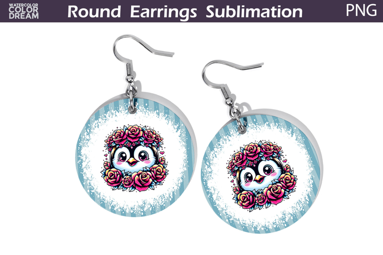 Penguin Floral Round Earrings | Animal Flowers Earrings