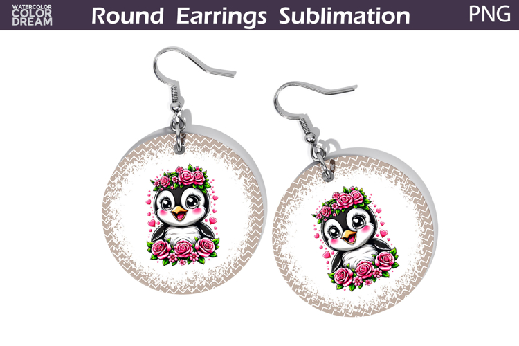 Penguin Floral Round Earrings | Animal Flowers Earrings