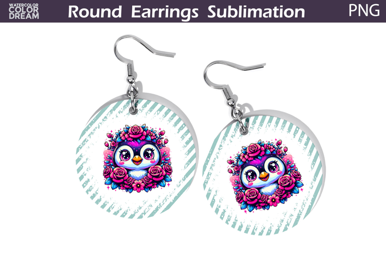 Penguin Floral Round Earrings | Animal Flowers Earrings