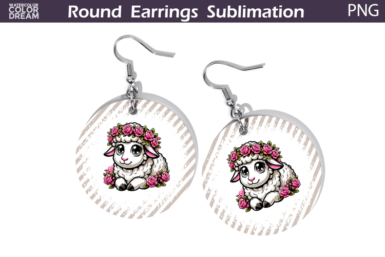 Lamb Floral Round Earrings | Animal Flowers Earrings