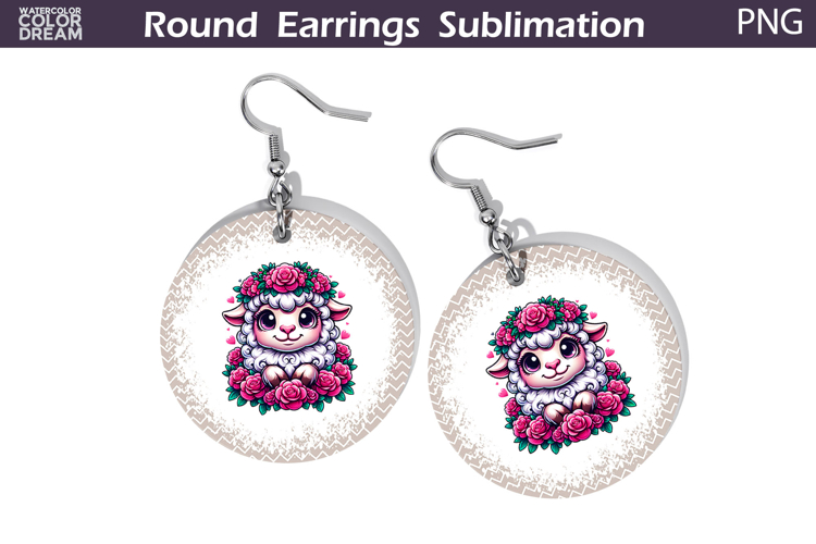 Lamb Floral Round Earrings | Animal Flowers Earrings