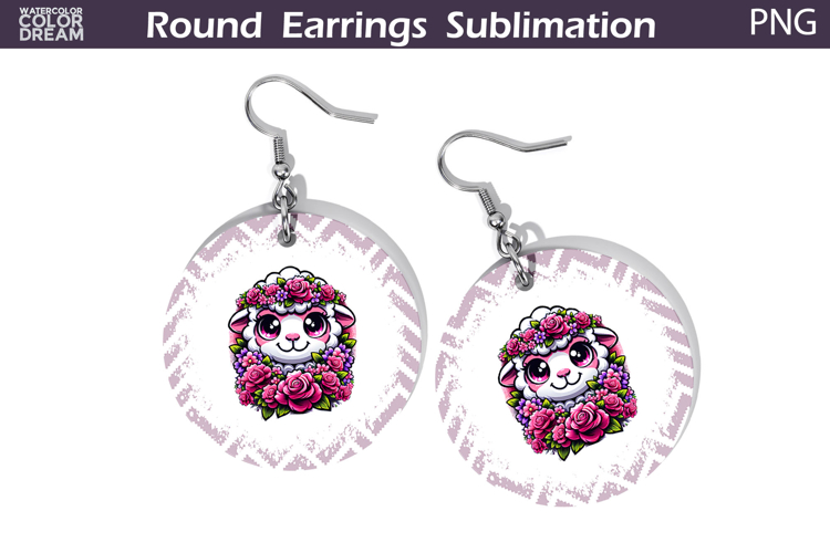 Lamb Floral Round Earrings | Animal Flowers Earrings