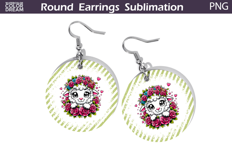 Lamb Floral Round Earrings | Animal Flowers Earrings