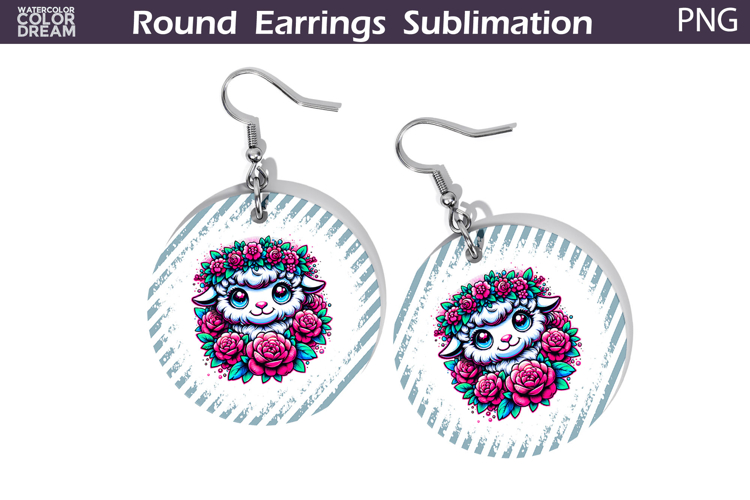 Lamb Floral Round Earrings | Animal Flowers Earrings