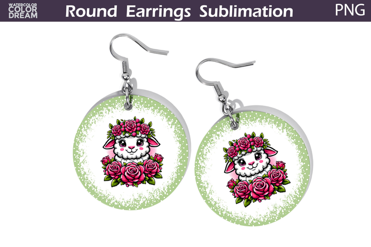 Lamb Floral Round Earrings | Animal Flowers Earrings