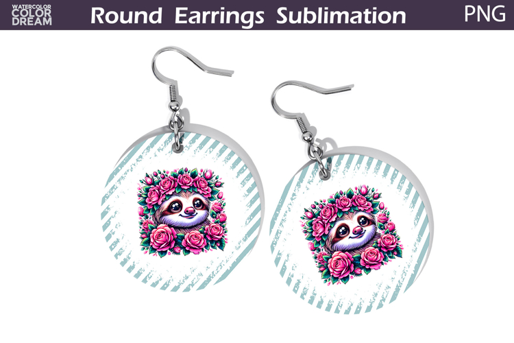 Sloth Floral Round Earrings | Animal Flowers Earrings